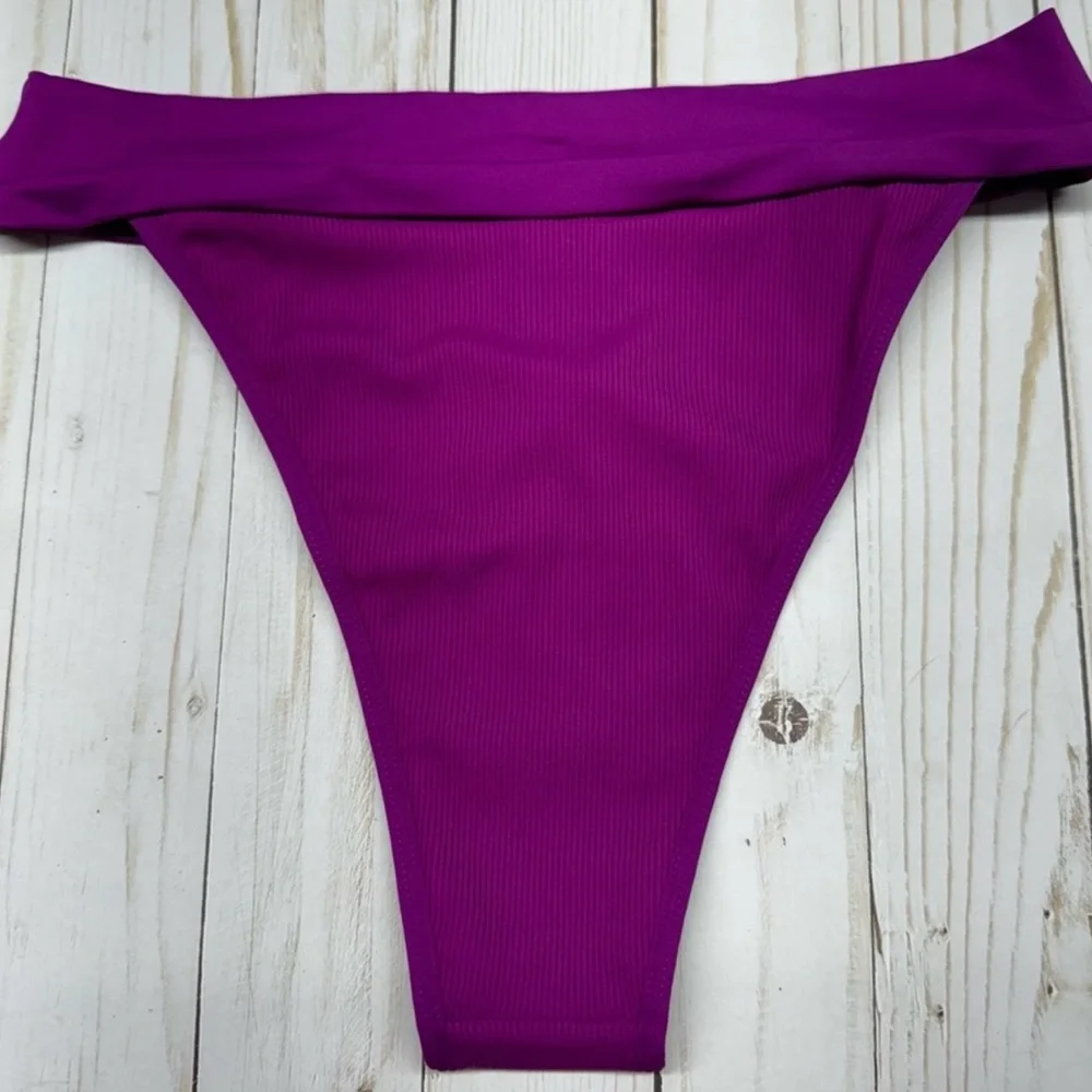 L*Space Berry Ribbed Lola Bitsy Bikini Bottom Swimwear Size Medium